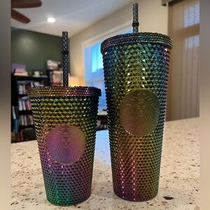 Starbucks 2023 studded, oil slick, rainbow, iridescent tumbler set 24oz and 16oz